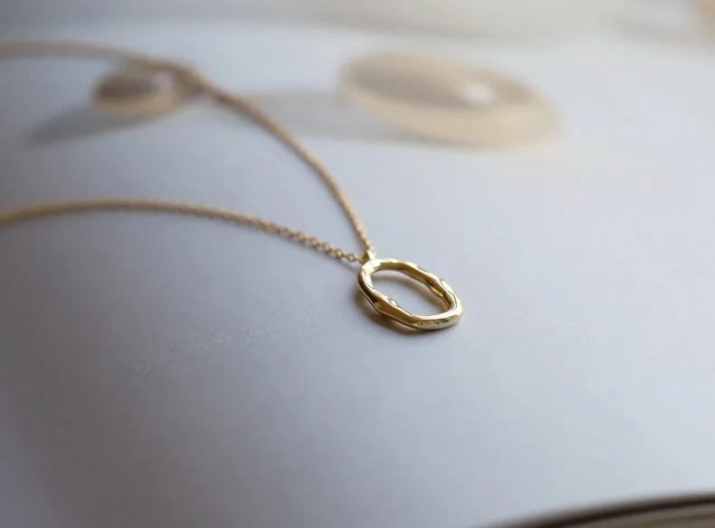 Leouerry 925 пробы серебристый неправильной формы эллиптическая Подвеска Ожерелье 14 К золото абстрактное простое дикое ожерелье для женщин хорошее ювелирное изделие