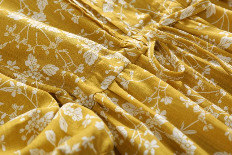 Желтое женское милое платье с цветочным принтом на весну и осень, хлопковое, льняное, элегантное, с цветочным принтом, милое платье для женщин, Vestidos 7428 50