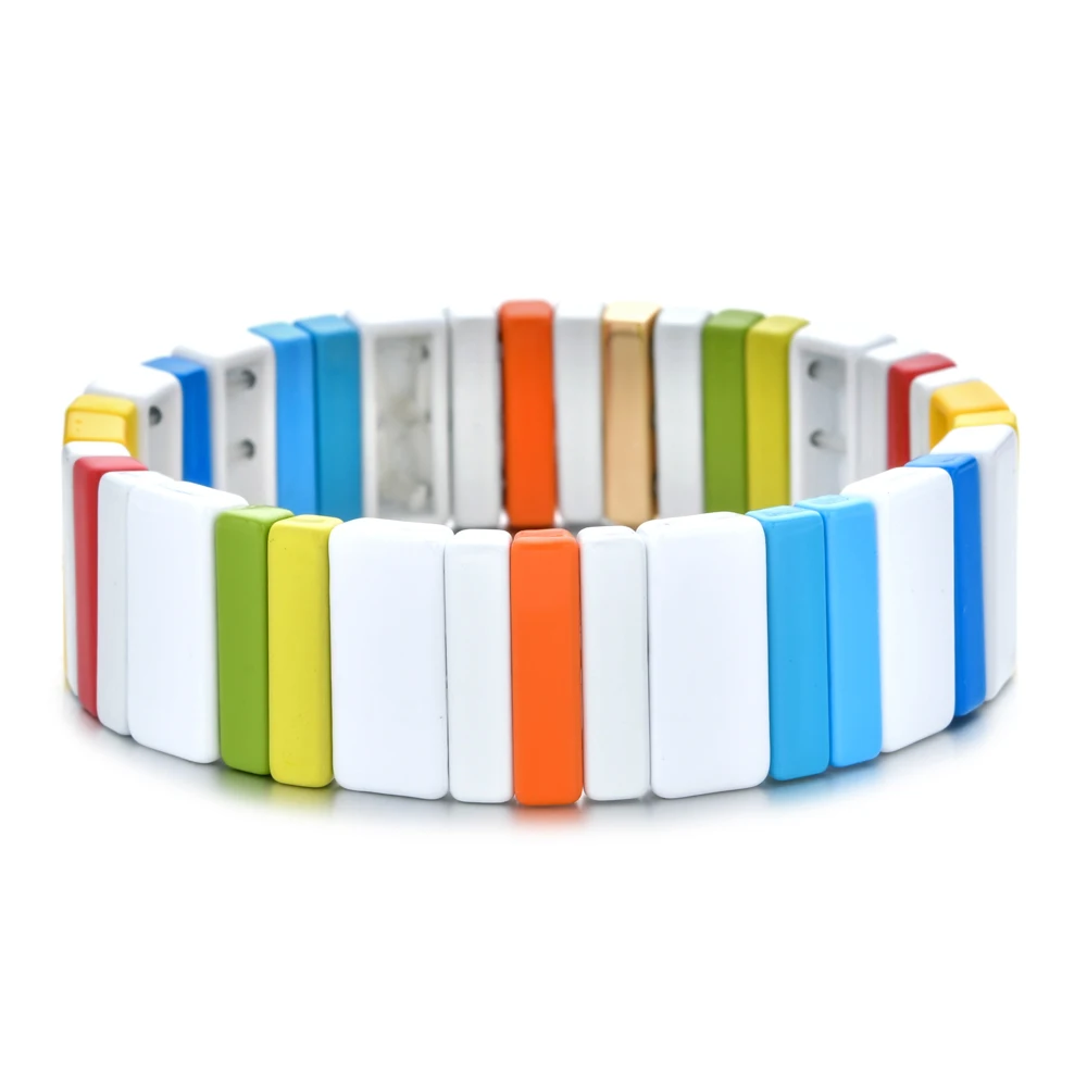 Hot Fashion Multicolor Enamel Colour Elasticity Bracelets Colorful Fashion Bangles for Men Stacking Alloy Tile Bracelet Pulsera - Окраска металла: A22