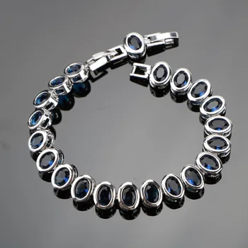 

SexeMara Elegant Ladies Blue AAA+ Cubic Zirconia 18+2CM Silver 925 Jewelry Chain Link Bracelets For Women Free Jewelry Box