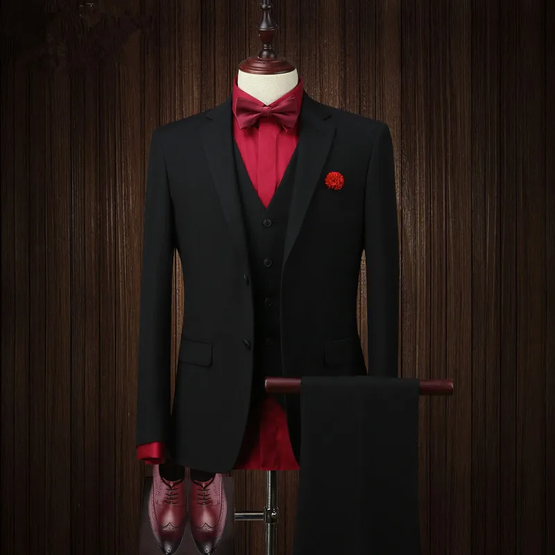 Мужской костюм, черный джентльменский элегантный мужской костюм, костюм из трех предметов (пиджак + брюки + жилет), свадебное платье жениха н...