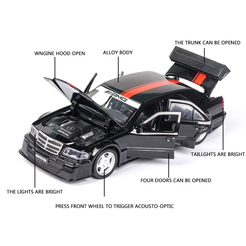 1:32 Mercedes Benz W201 AMG Модель автомобиля из сплава литая Игрушечная модель автомобиля звук и светильник детская игрушка коллекционные вещи