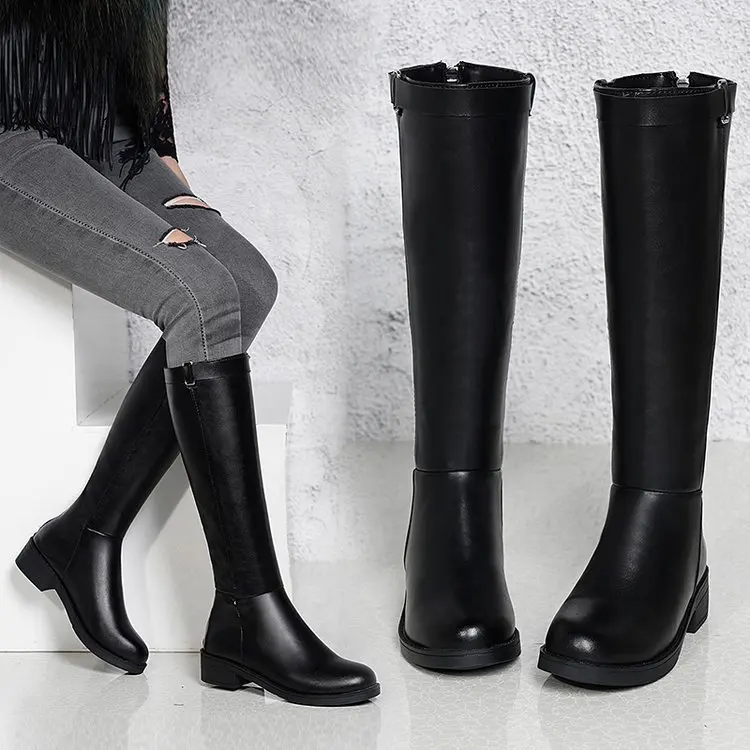 

Woman Boots High-heeled 2019 Genuine Leather Motorcycle Boots Thick Wool Warm Winter Boots. Female Fashion Long-barreled
