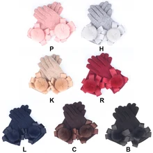 Модные женские шерстяные кашемировые перчатки на осень и зиму с меховым помпоном и сенсорным экраном, милые теплые рукавицы на весь палец, женские кашемировые перчатки