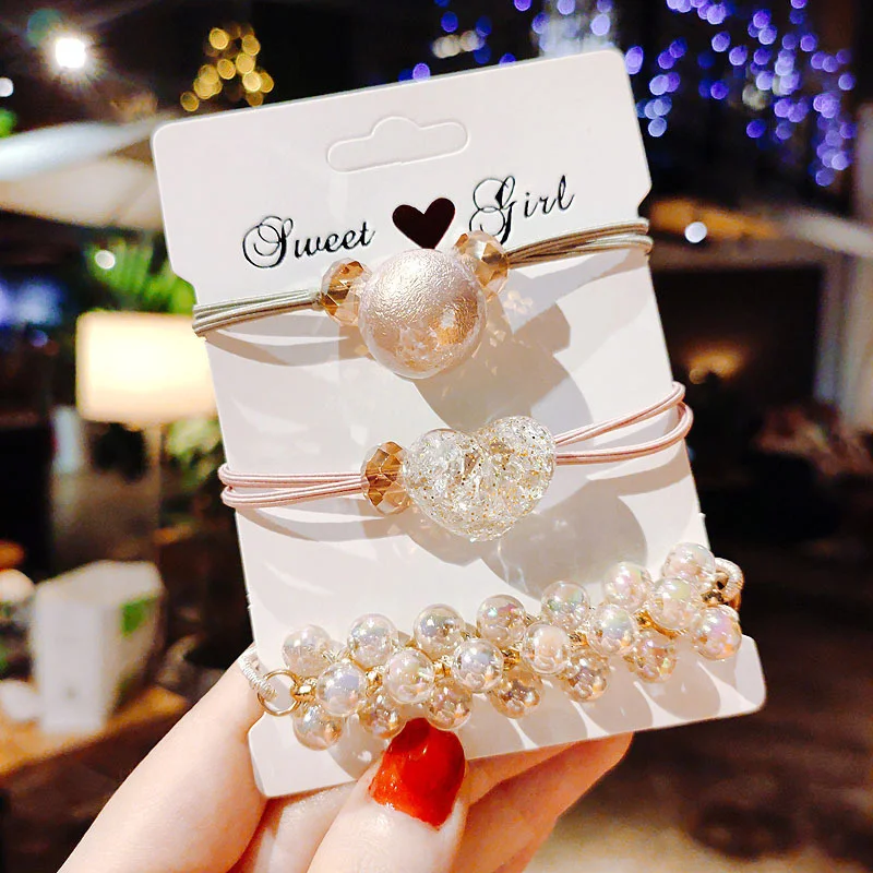 New head rope bracelet dual-use crystal pearl hair tie girl elastic hair band ponytail hair band fashion ladies hair accessories fashion rope ladies bucket bag drawstring pu leather bead shrink strap buckle high quality women bag accessories