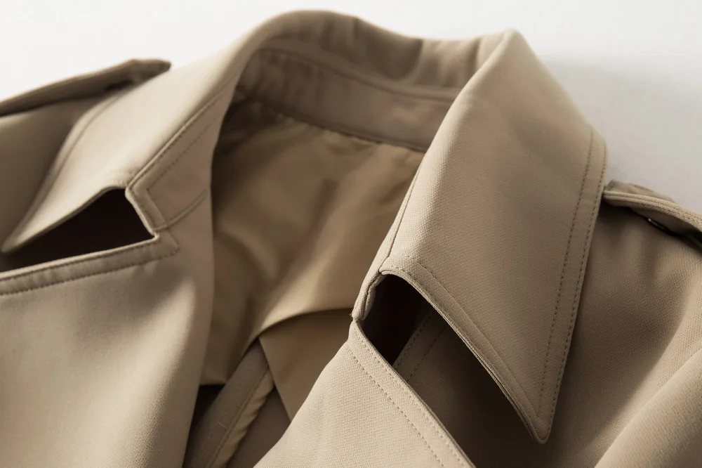 19 Autumn And Winter New Style High-Order Commuting! Straight No Ironing Triacetate Lace-up Waist Hugging Mid-length Trench Coat