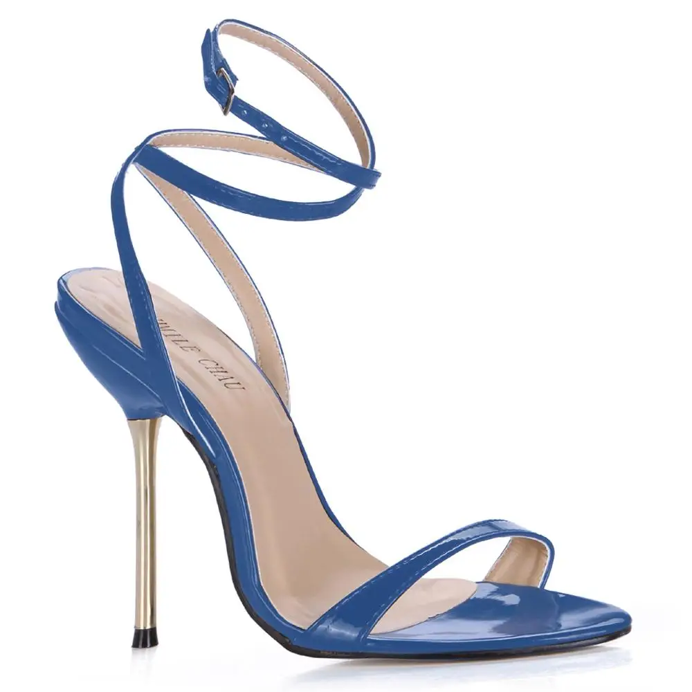 CHMILE CHAU/пикантная обувь для вечеринок женские туфли на высоком каблуке-шпильке с ремешком на щиколотке, рабочие женские сандалии для офиса zapatos mujer, большие размеры 3845-i11 - Цвет: Blue Patent