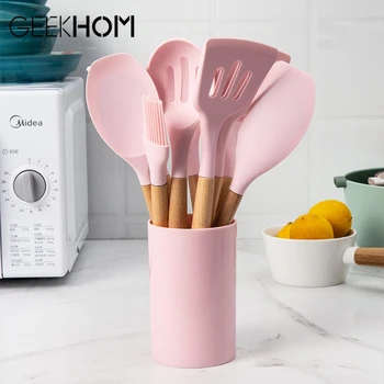 

Cooking Tools Set Premium Silicone Utensils Set Turner Tongs Spatula Soup Spoon Non-stick Kitchen Tool