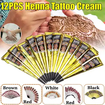 

5 Colors 12pcs/set Indian Henna Paste Temporary Tattoo Waterproof Body Paint Henna Art Cream Cone For Stencil Mehndi Body Art