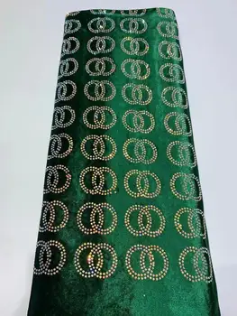 

2020 New arrival velvet lace fabric with sequins 5 yards good quality comfortable velvet lace fabric with stones for dress