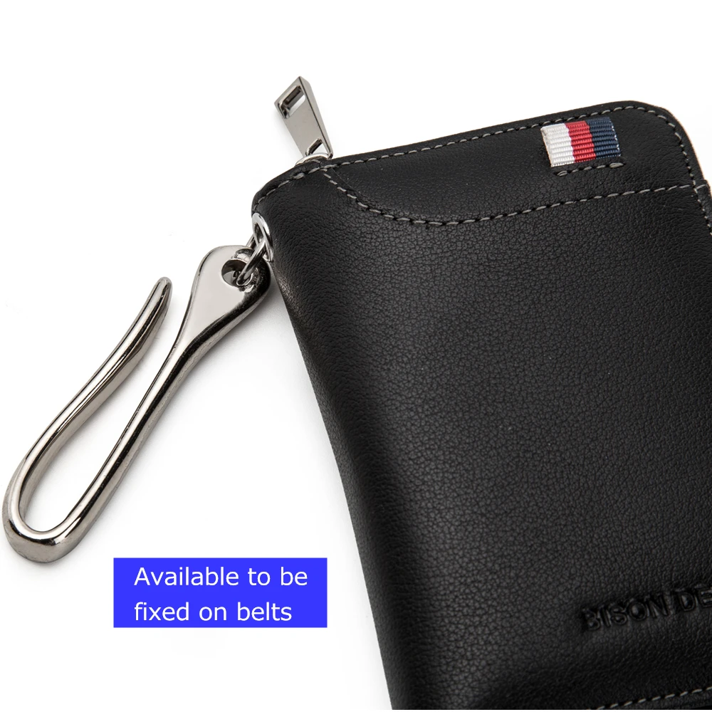 BISON DENIM Genuine Leather Key Wallet Male Card Keychain Cover