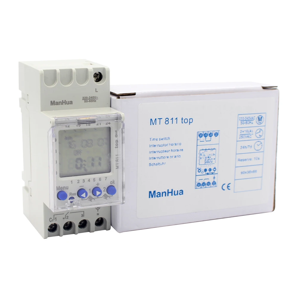 Manhua MT811 250V 16A lcd din-рейка 24 часа в неделю Регулируемый механический таймер