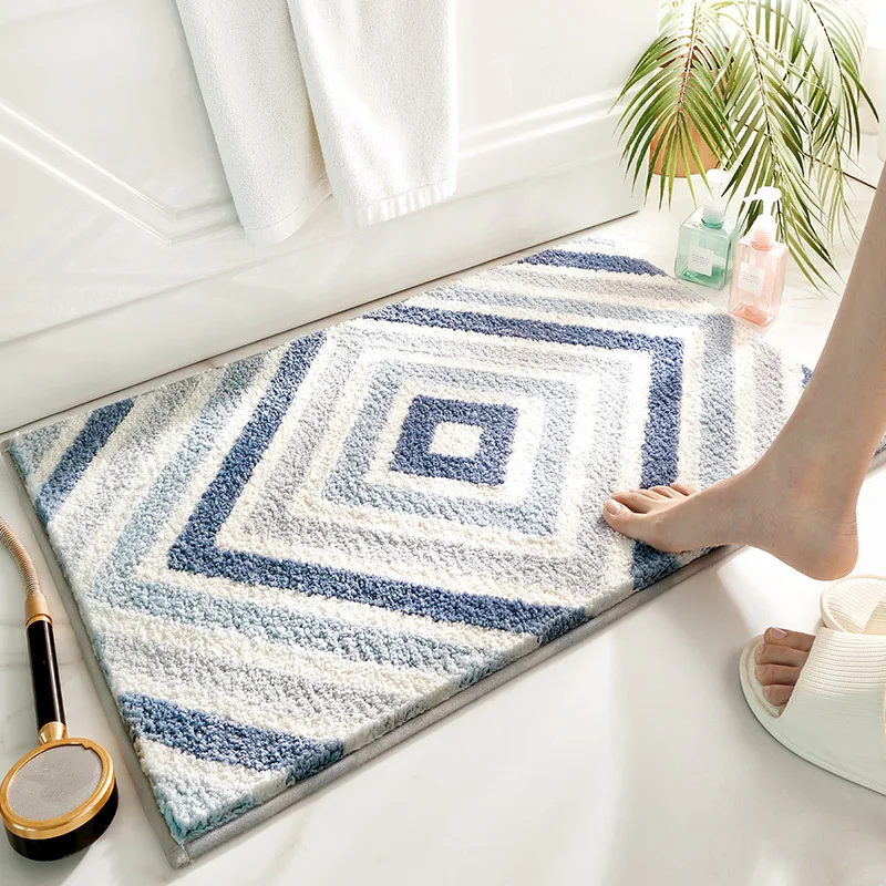 Alfombra antideslizante de microfibra para baño, Felpudo de felpa gruesa, con diseño geométrico Simple, antideslizante