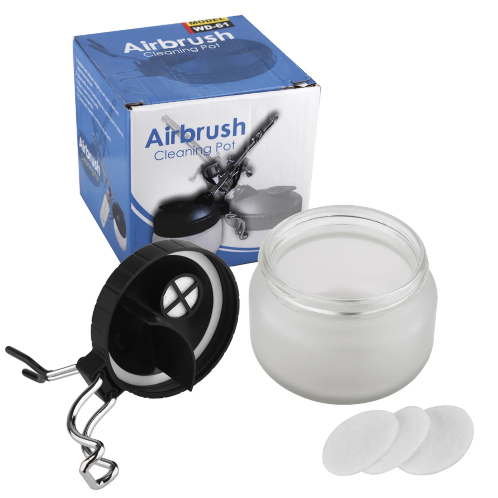 Airbrush Cleaning Pot Spray Gun Cleaner Glass Air Brush Easy Holder Clean Paint Jar Bottle Spray Gun Sprayer Clean Tools Set 2