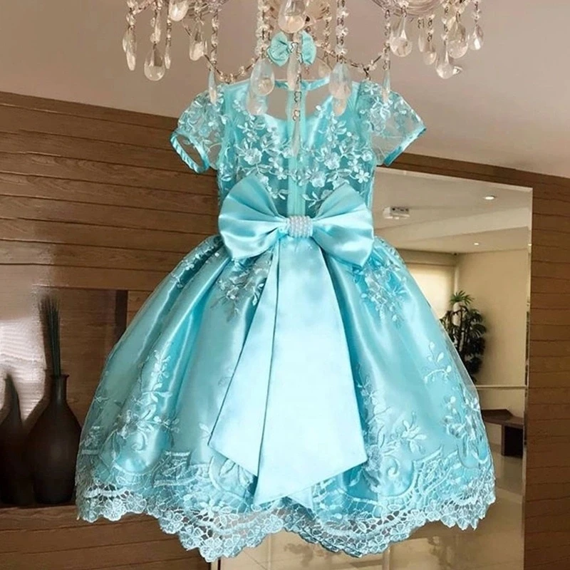 

Beautiful Girls Pageant Dresses Bow Back Satin Ball Gown Flower Girl Dresses For Wedding Party Communion 2020 New