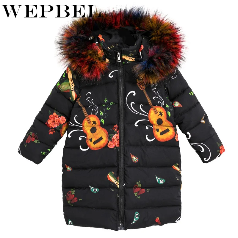 WEPBEL/зимнее пальто для девочек; пуховое пальто с цветочным принтом; детская хлопковая стеганая куртка; детская верхняя одежда; куртки