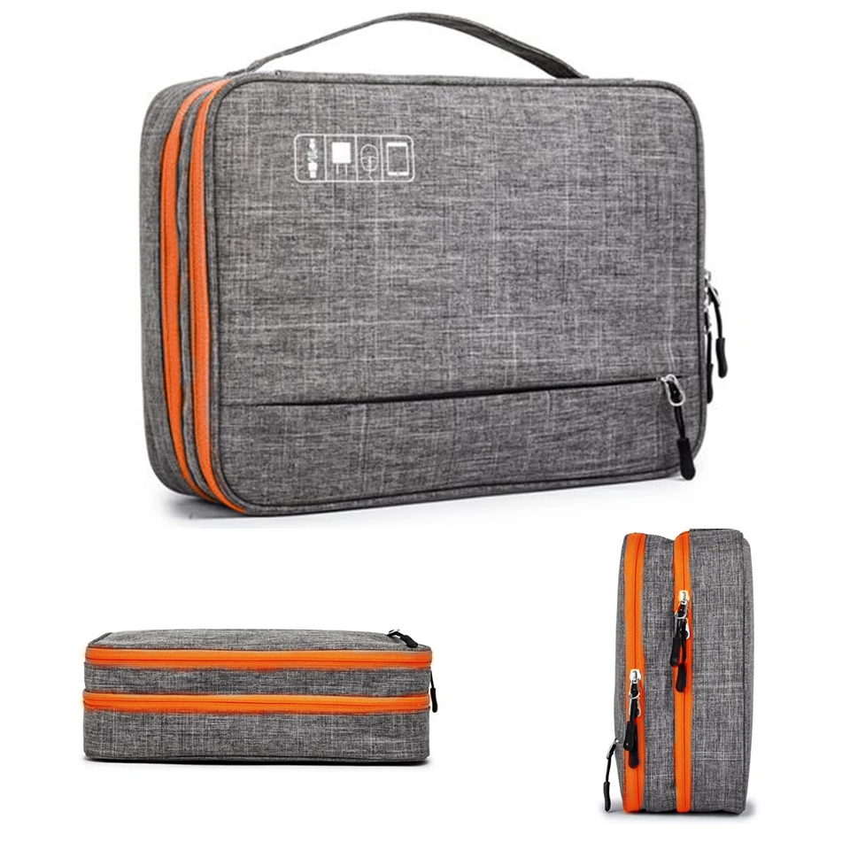 Comprar Bolsa de almacenamiento de accesorios electrónicos de doble capa con espacio separado y tiras de separación funda organizadora portátil para iPad, discos duros, Cables,