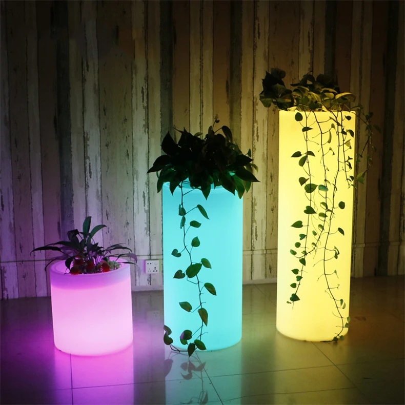 New waterproof LED light round plastic luminous flowerpot cylindrical sub ice barrel outdoor decorative landscape lamp