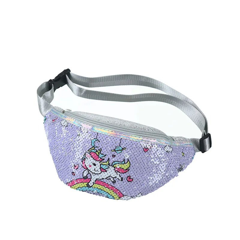 Cartoon Sequins Unicorn Printing Waist Bag Adjustable Travel Phone Girl Pocket Pouch Hot Outdoor Fashion Cute Chest Bag SS3591