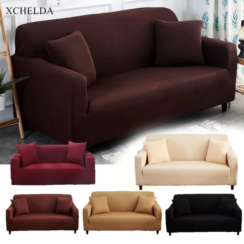 

Solid Color Elastic Armrest L Corner Sectional Sofa Cover Black Stretch Couch Armchair Slipcover Protector 1 2 3 4 Seater Place