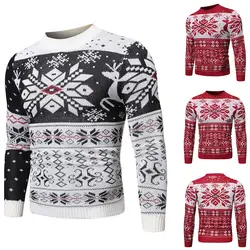 Рождественский свитер для мужчин, Осенний Модный вязаный пуловер с принтом, зима 2019, новинка, длинный рукав, вязанный, облегающий, с лосем