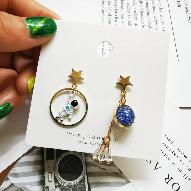 Creative Universe Planet Star Astronaut Tassel Drop Earrings for Women Girls
