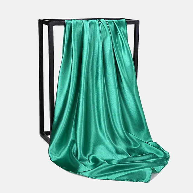Foulard Hijab en Satin de Couleur Unie pour Femme, Châle Carré de 90cm pour Cheveux