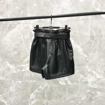 

2020 Autumn New High Waist Black Leather Korean Version of The Thin Wide Leg High Waist Shorts Shorts Women