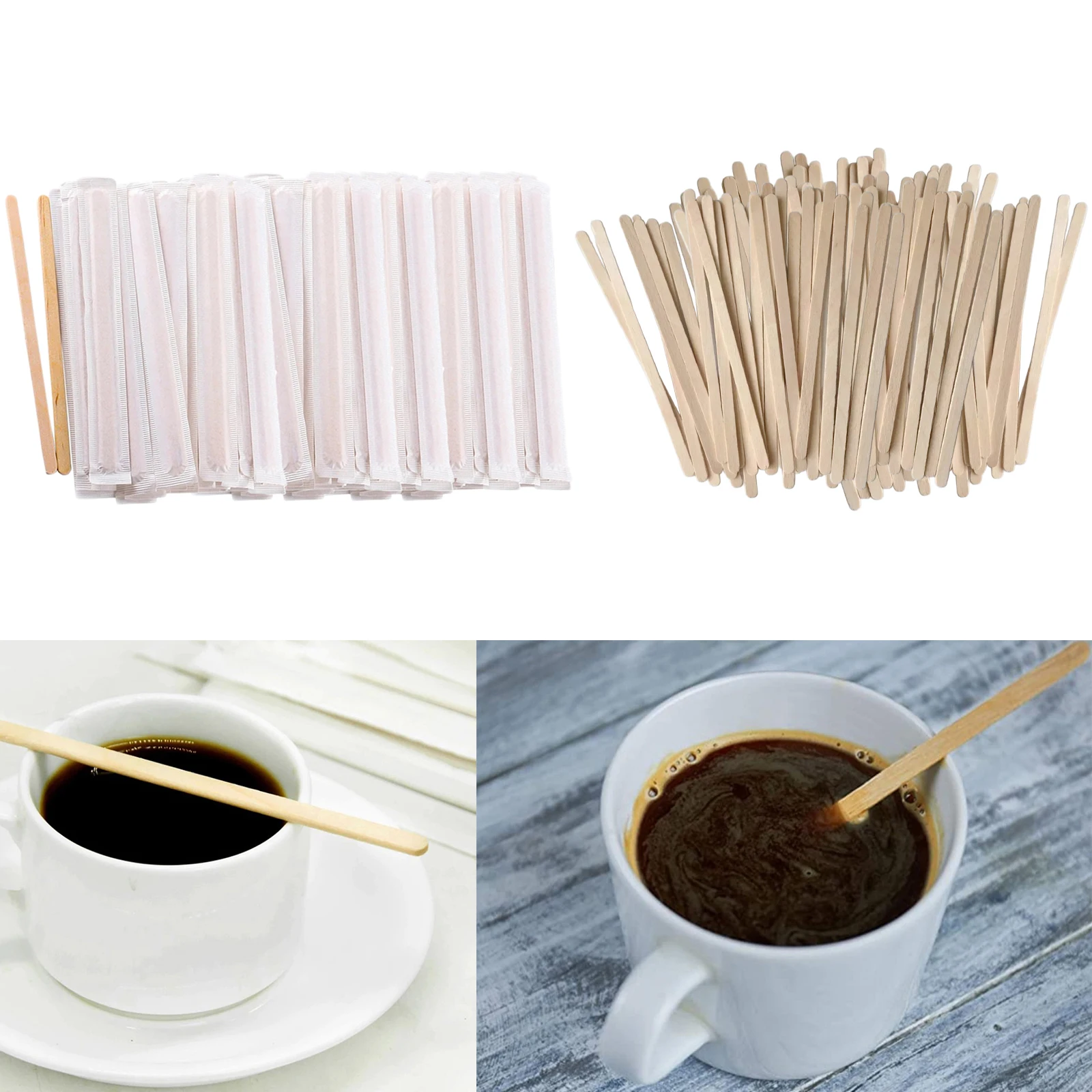 500 Count Birch Wood Stirrers Coffee Tea Beverage Stir Sticks Individual Wrapped 140x6mm