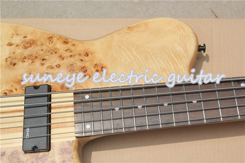 Suneye, электрическая бас-гитара с отделкой из натурального дерева, 5 струн, Foderal style, шея через 5 струн, бас-гитара на заказ, DIY гитара