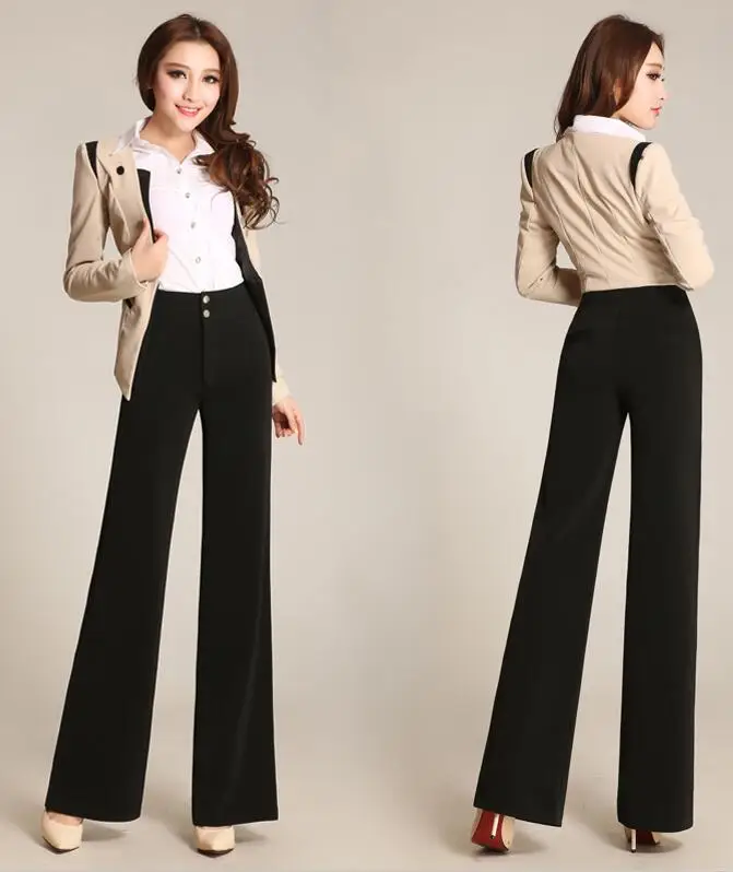 High waist women fashion office work pants plus size wide leg