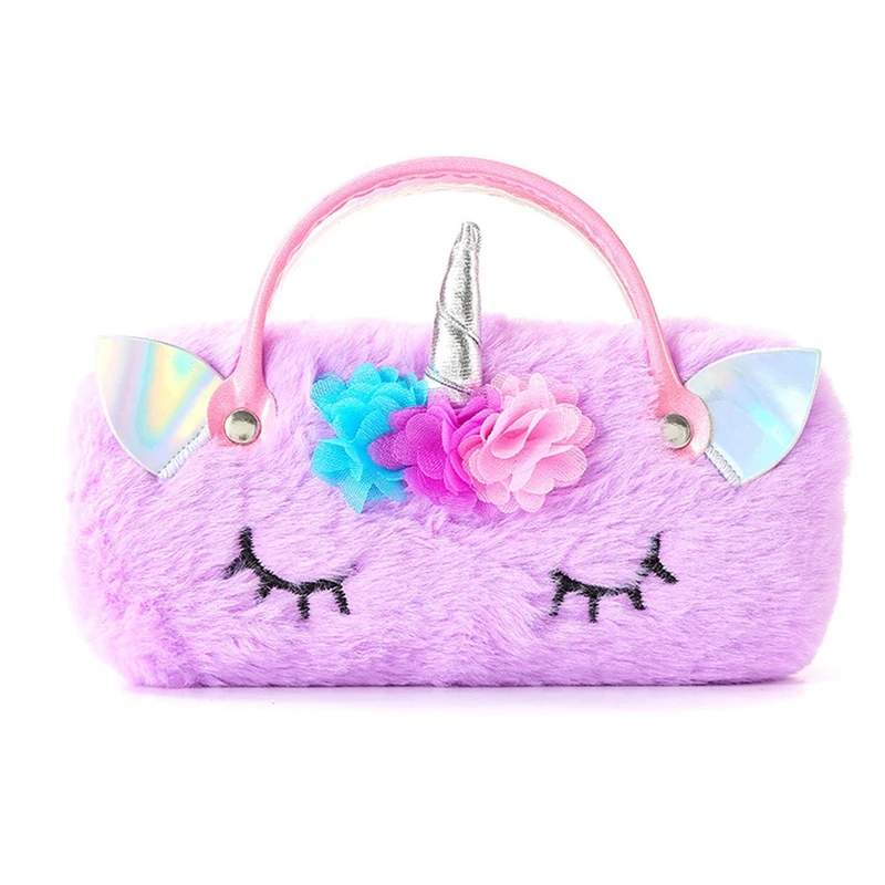 Fluffy Faux Fur Unicorn Eyeglass Hard Shell with Handle