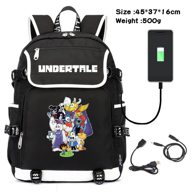 Аниме Undertale Сан Папирус рюкзак usb зарядка сумка для ноутбука Мультфильм школьный Bookbags путешествия плечи сумки для косплея