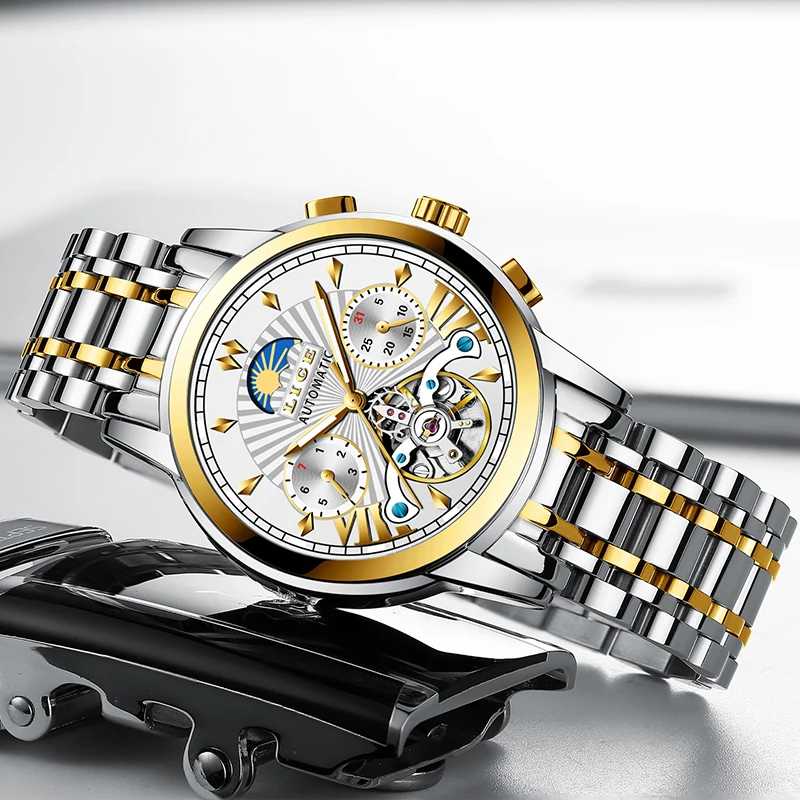 Новинка LIGE модные деловые мужские s наручные часы Tourbillon автоматические механические часы мужские водонепроницаемые часы со скелетом Montre Homme+ коробка