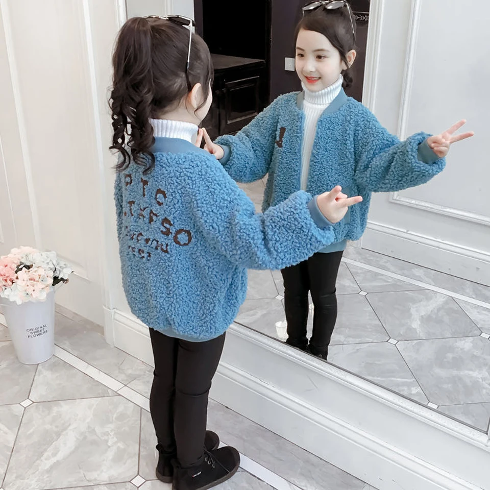 Fall Winter Girls Fashion Winter Jacket Overcoat Princess Letter Wool Coat Children Solid Thickening Outerwear
