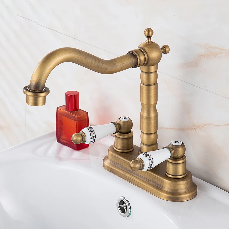 Double Handle Double Hole Bathroom Basin Faucet Antique Bronze American Standard Size Mixer Tap EL1201