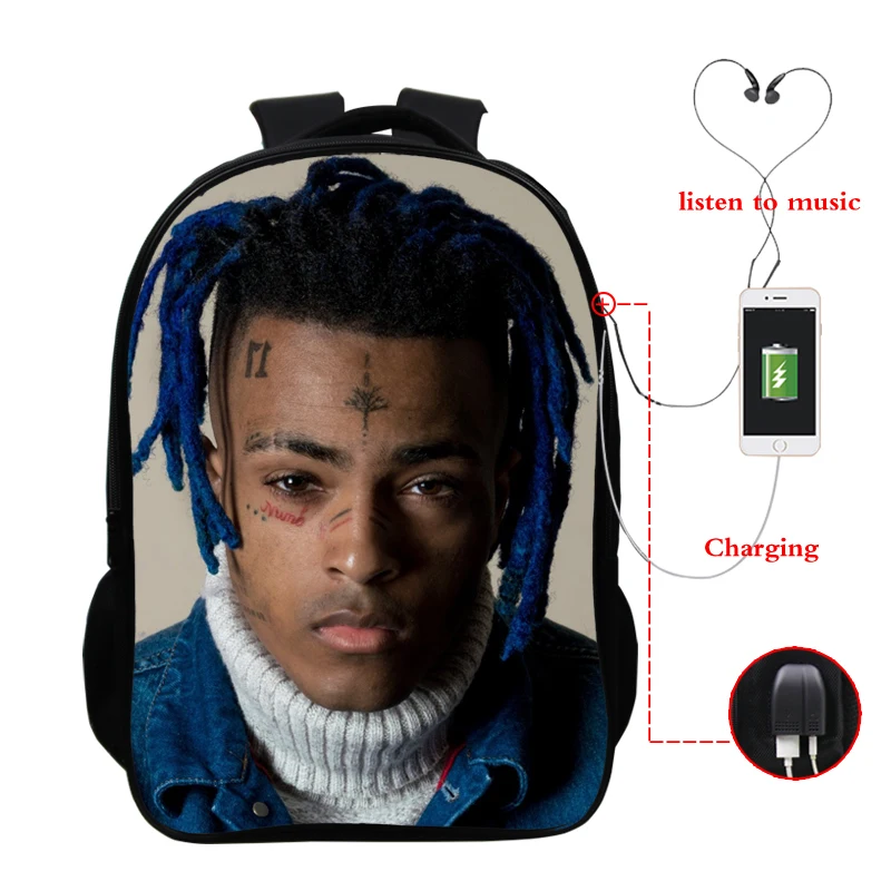 Usb зарядка Xxxtentacion рюкзак с принтом студенческий рюкзак для ноутбука дорожные сумки для мальчиков большой емкости колледж Водонепроницаемый школьный ранец - Цвет: 165-dff-1118