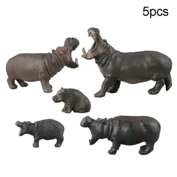 

5Pcs Simulation Wild Life Animal Hippo Model Figurine Kids Toy Gift Collection stand alone on its feet can place it perfect gift