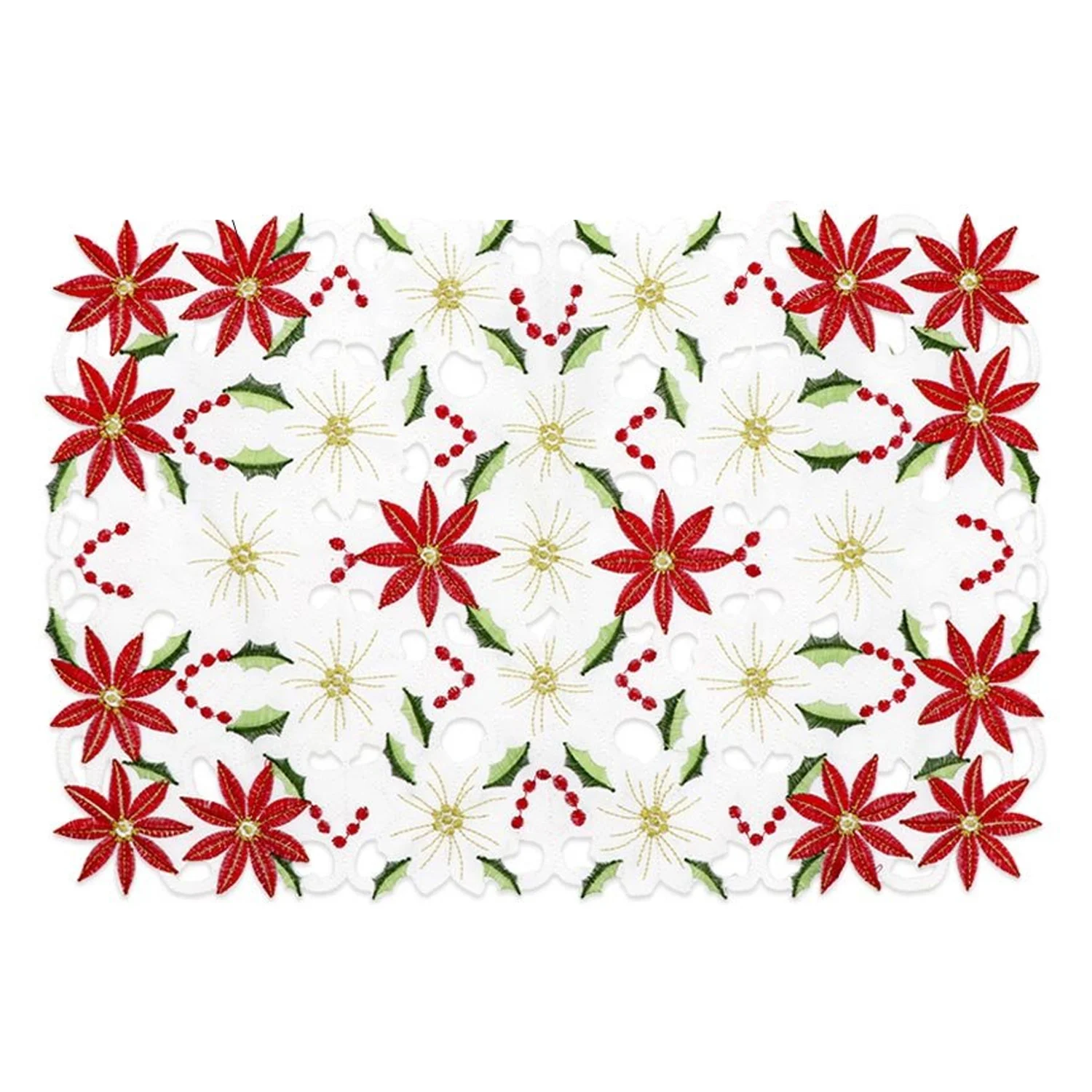 Behogar Рождественская салфетка под приборы с вышивкой Poinsettia Holly Лист Настольный Коврик для еды на Рождество праздник вечеринку ОБЕДЕННЫЕ принадлежности