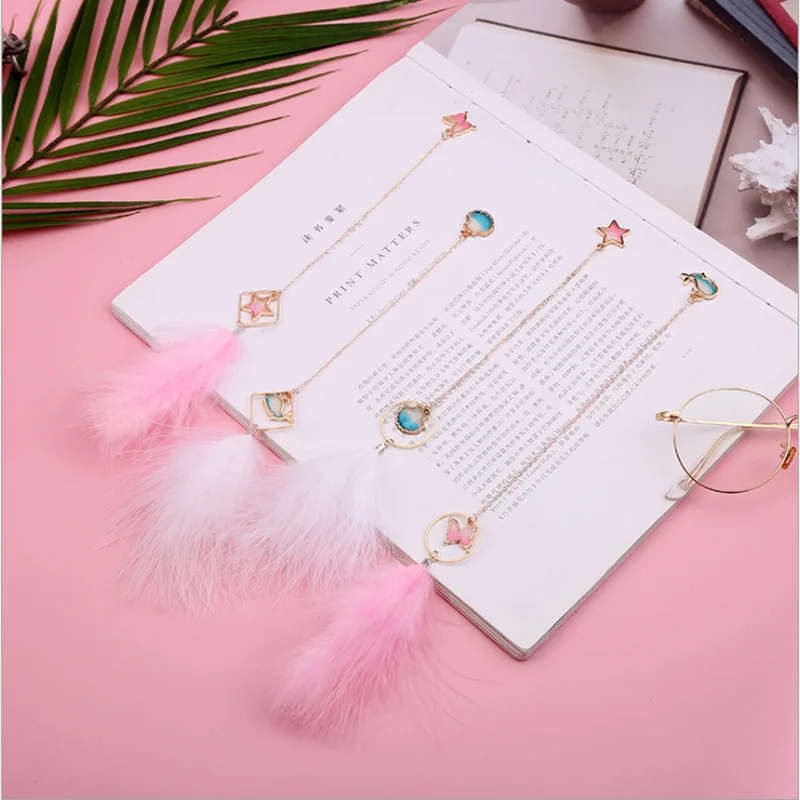 

Kawaii Crystal Double Feather Bookmark Cute Exquisite Book mark Student Korean Stationery Page Folder Office School Supplies