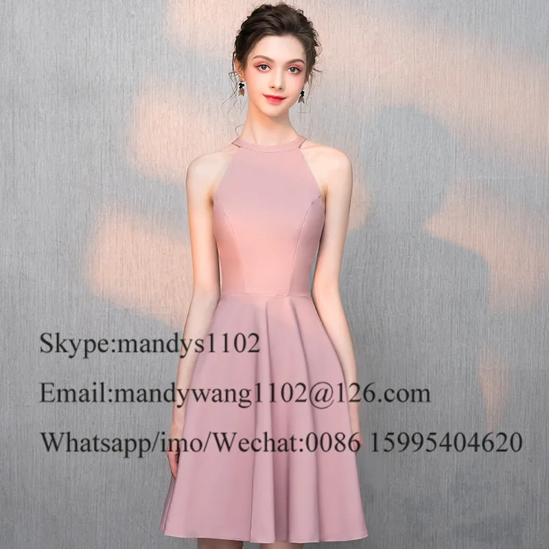 Dust Pink Short Homecoming Dresses Sexy Halter Neck vestidos de graduacion Cheap Under 100 Satin Prom Party Gowns For Girls