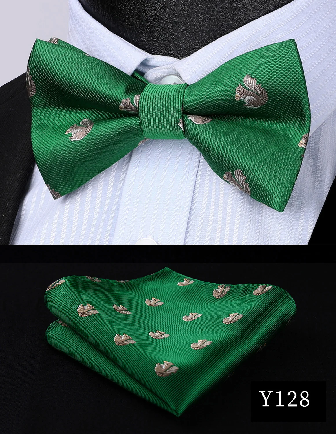 Y128 HISDERN Pre Tied Bow Tie Handkerchief Set Pocket Square Animal Flamingo Men Adjustable Formal Wedding Party Classic Butterfly - Цвет: Y128