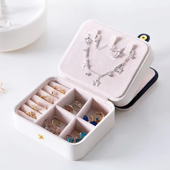 

Portable Rings Small Box Earrings Storage Box Makeup Organizer Portable Travelling Bead Case Put Drawer Jewelry Box Leather