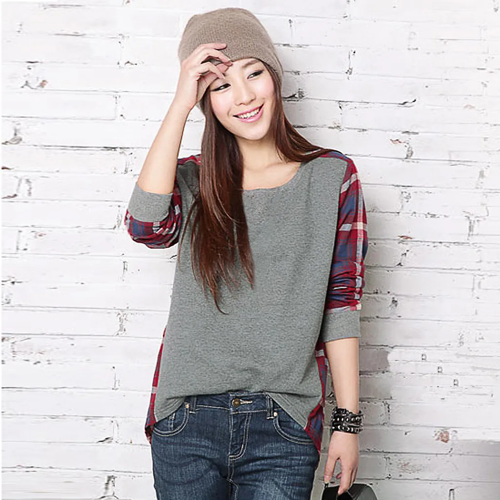 Модная Тонкая Клетчатая блузка на каждый день Осень зима женские свободные топы