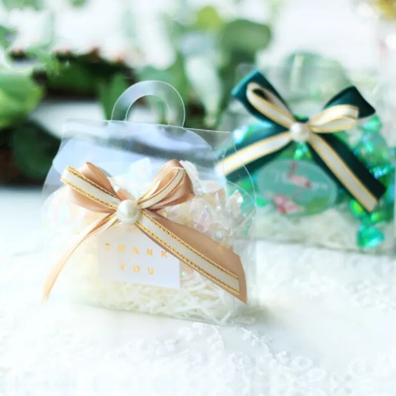 

2019 new style DIY 10pcs 10x11x3.5cm thank you European creative bag box fancy transparent box personality wedding supplies box