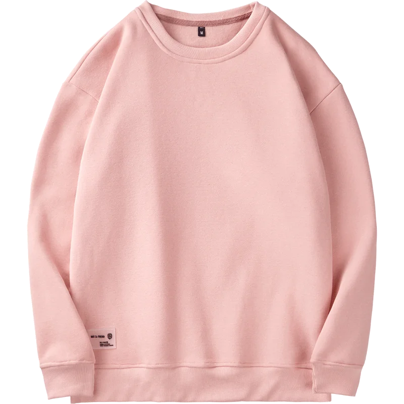 Зимние Утепленные толстовки для мужчин, яркий цвет, молодой джемпер с круглым вырезом, однотонный пуловер, Мужская Флисовая теплая толстовка, топ, повседневная одежда с круглым вырезом, белый цвет - Цвет: Розовый