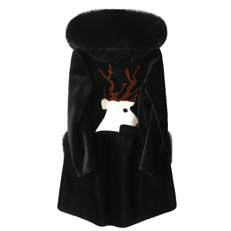 Autumn Winter Coat Women Clothes Fox Fur Hooded Wool Jacket Real Fur Coat Sheep Shearling Korean Tops Suede Lining ZT3665