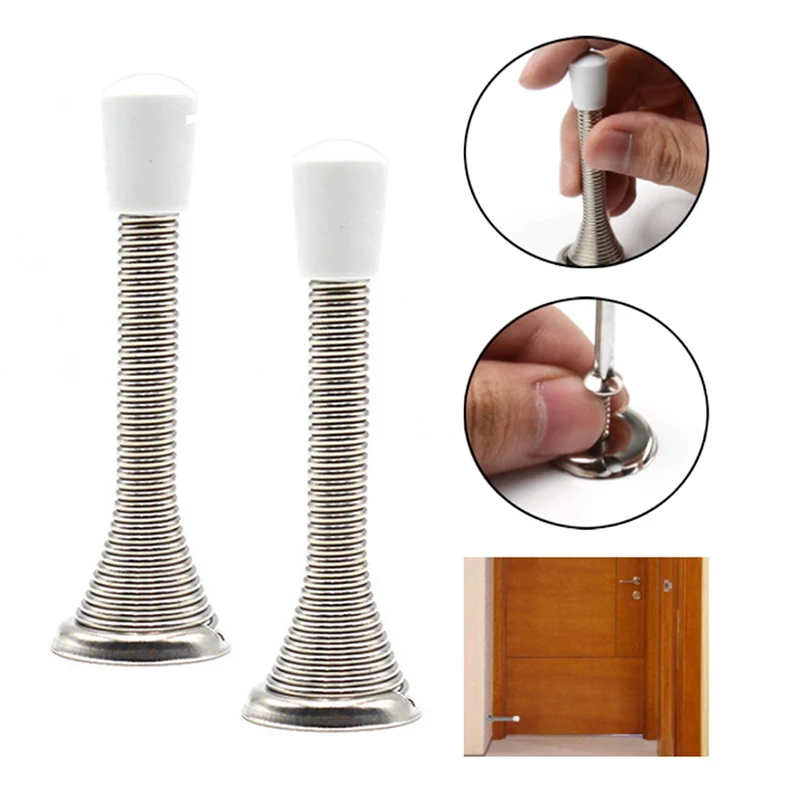 

New Rubber Cap Metal Door Spring Stopper Door Stop Metal Door Stoppers with Screws Base Wall Mounted Skirting Board Door Stopper