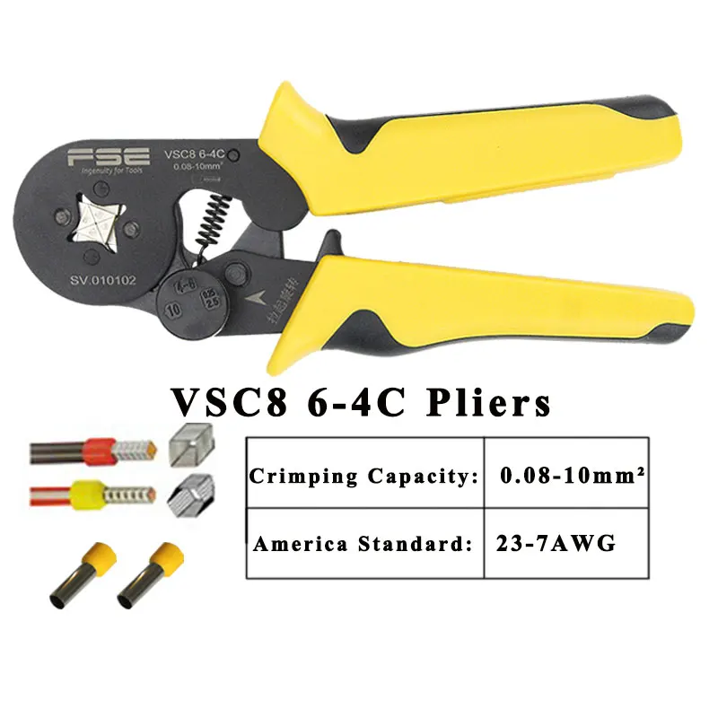 Crimping tools pliers VSC8 6-4C 0.08-16mm2 26-5AWG for tube type needle type terminal manual adjustable tools