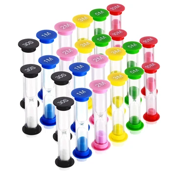 

24 Pieces Plastic Sandglass Timer Colorful Hourglass Timer Sand Clock Timer 30Sec/1Min/2Mins/ins/5Mins/10Mins